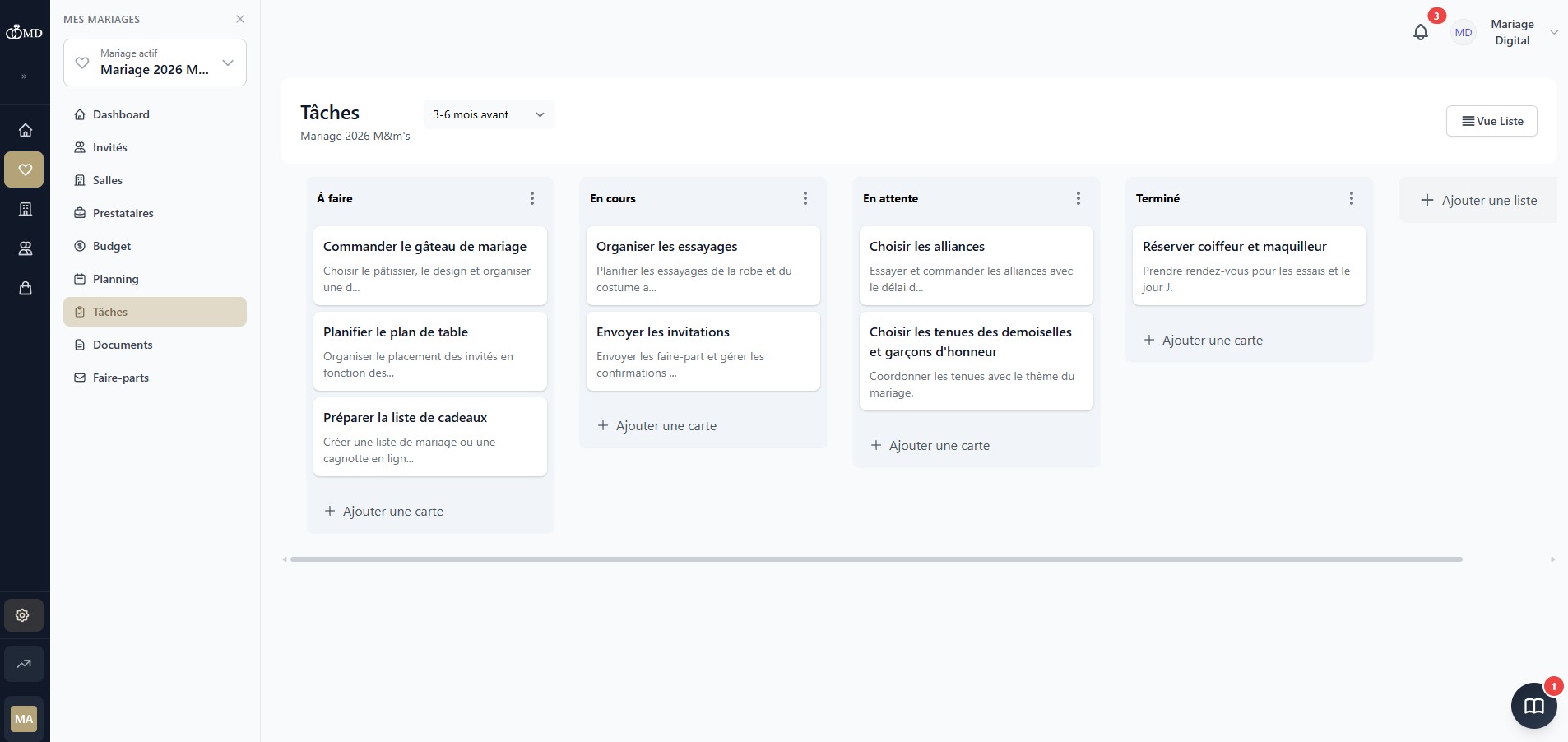 Organisation avec Mariage Digital