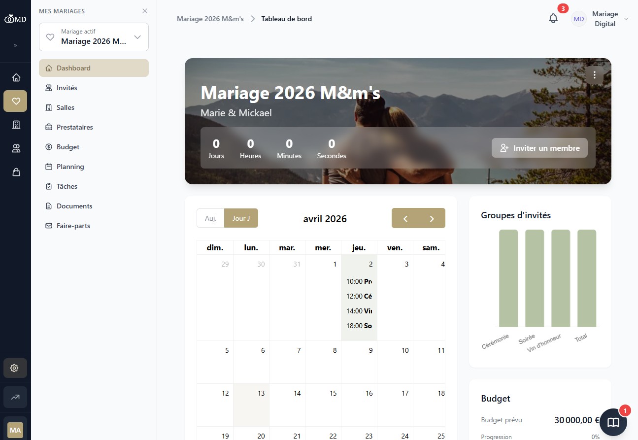 Dashboard Mariage Digital