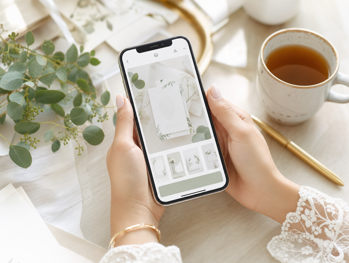Création d'un faire-part par IA sur smartphone